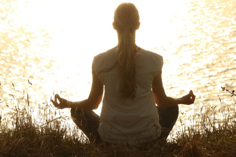 meditate, woman, yoga, zen, meditating, relax, relaxing, wellness, yoga pose, nature, meditation, peaceful, silhouette, sunset, tranquil, calm